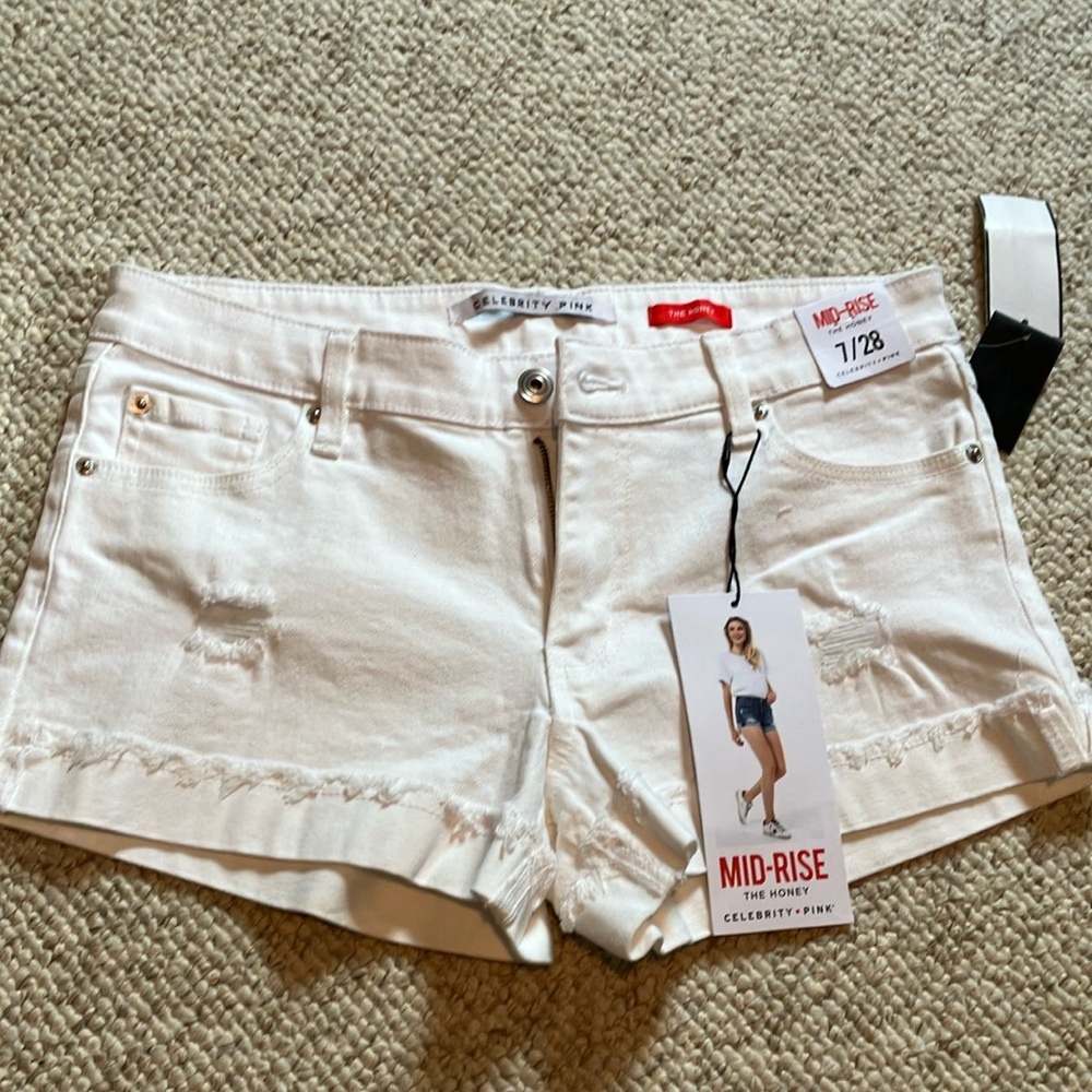 Celebrity pink white shorts for sale! 🤍